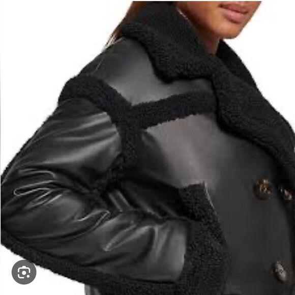 NWT $200 original. Levi's Black Faux Leather Jacket with Shearling Trim - Picture 4 of 13